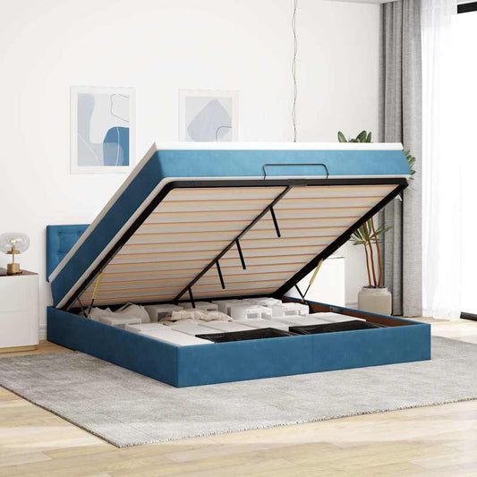 Ottoman bed with mattress dark blue 180x200 cm velvet