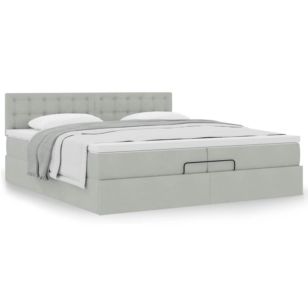 Ottoman-Bett mit Matratze Hellgrau 200x200 cm Samt