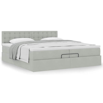 Ottoman-Bett mit Matratze Hellgrau 200x200 cm Samt
