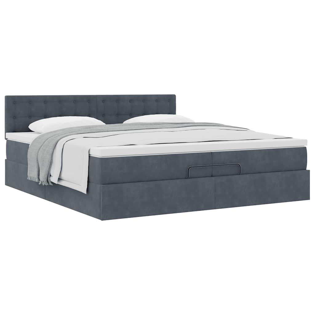 Ottoman-Bett mit Matratze Dunkelgrau 200x200 cm Samt