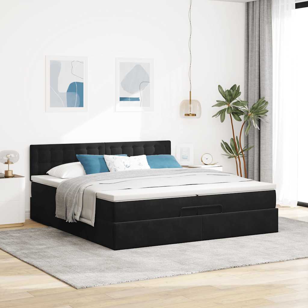 Ottoman-Bett mit Matratze Schwarz 200x200 cm Samt