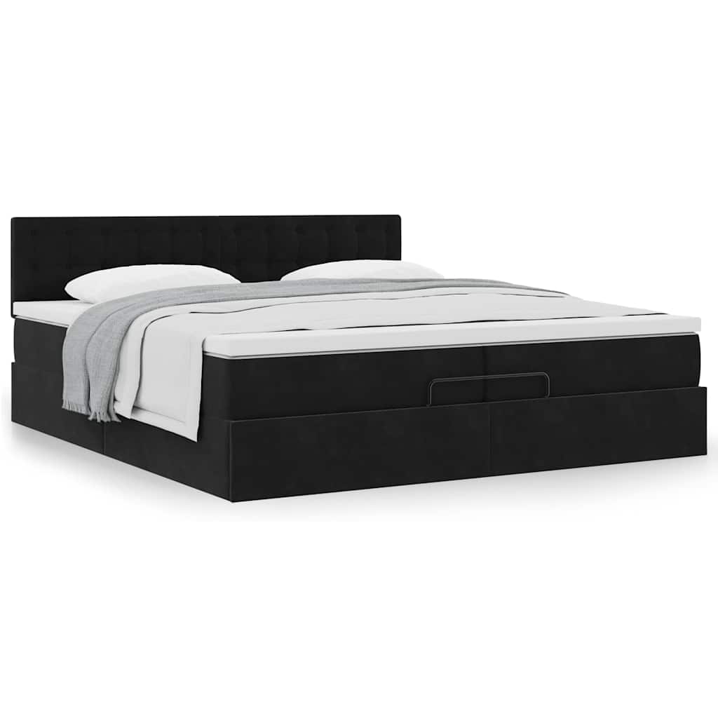 Ottoman-Bett mit Matratze Schwarz 200x200 cm Samt