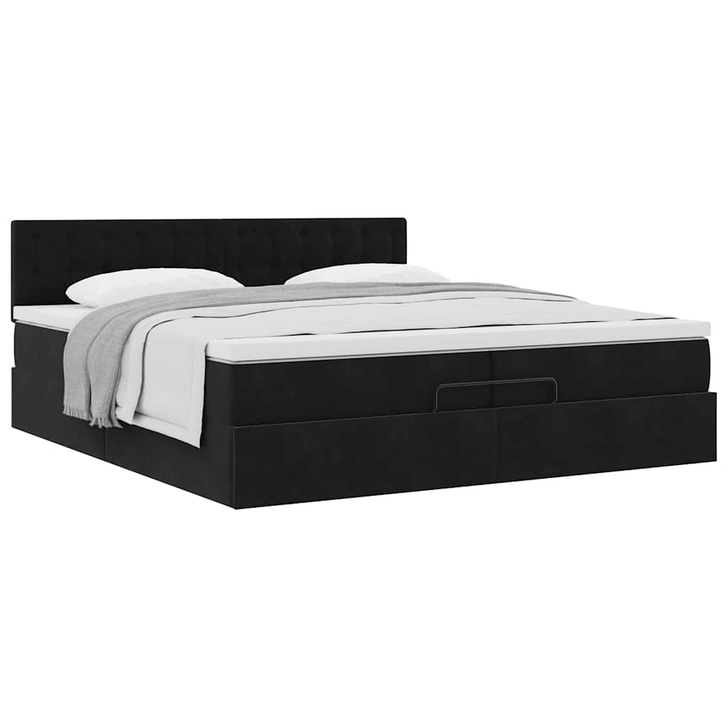 Ottoman-Bett mit Matratze Schwarz 200x200 cm Samt