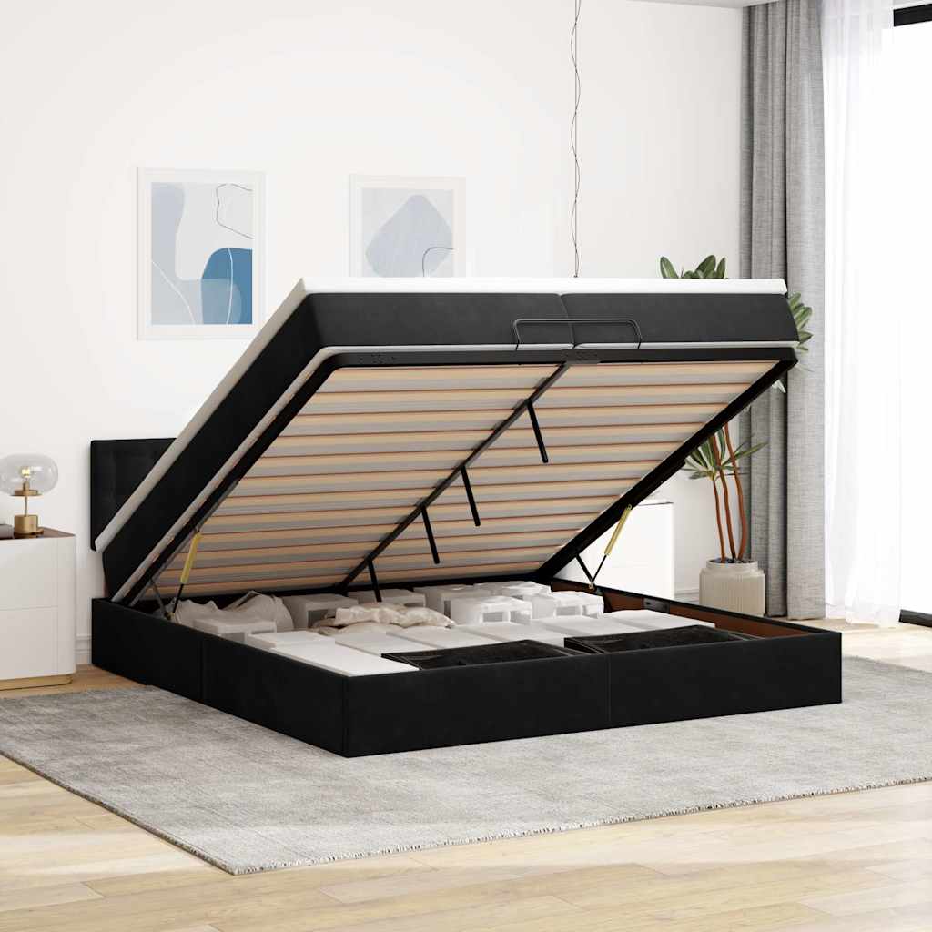 Ottoman-Bett mit Matratze Schwarz 200x200 cm Samt