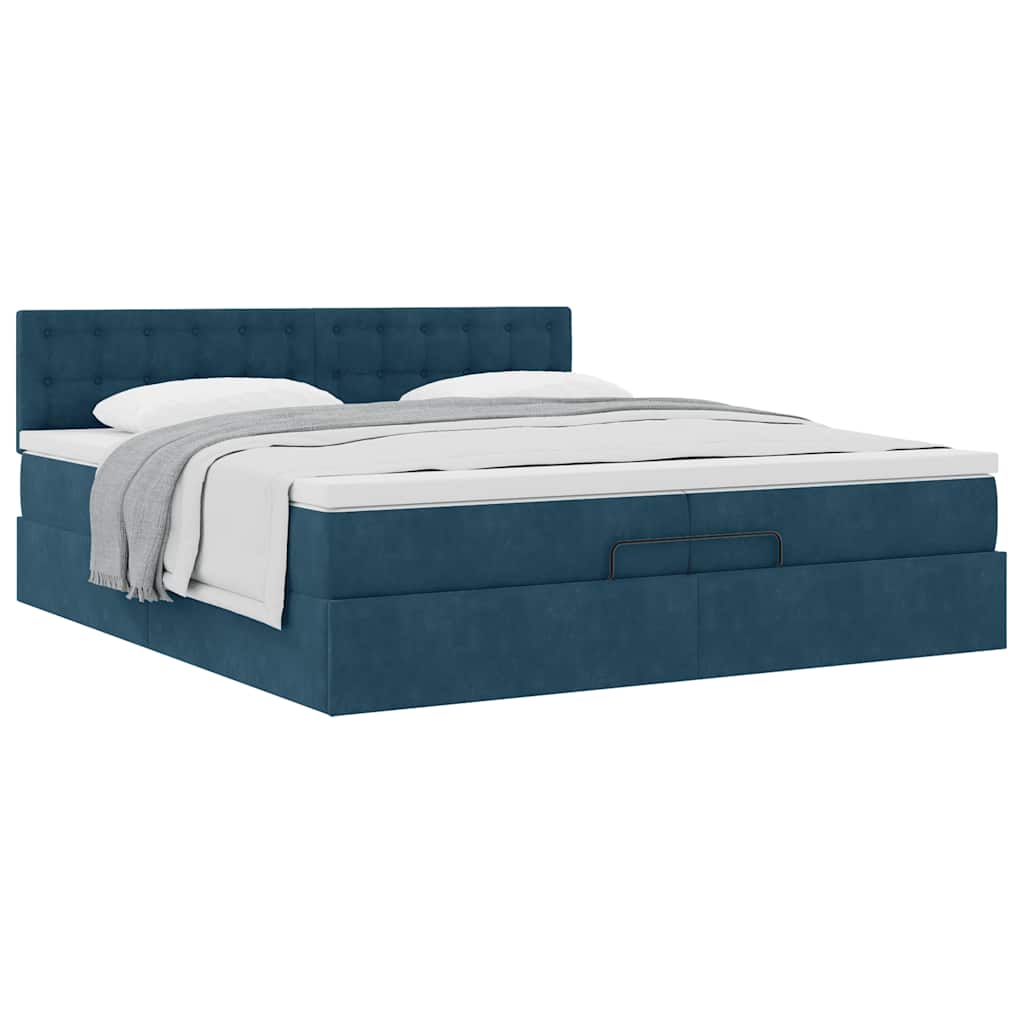 Ottoman-Bett mit Matratze Dunkelblau 200x200 cm Samt