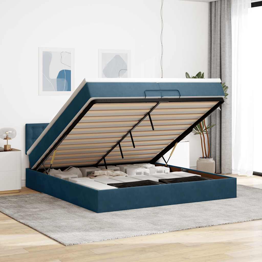 Ottoman-Bett mit Matratze Dunkelblau 200x200 cm Samt