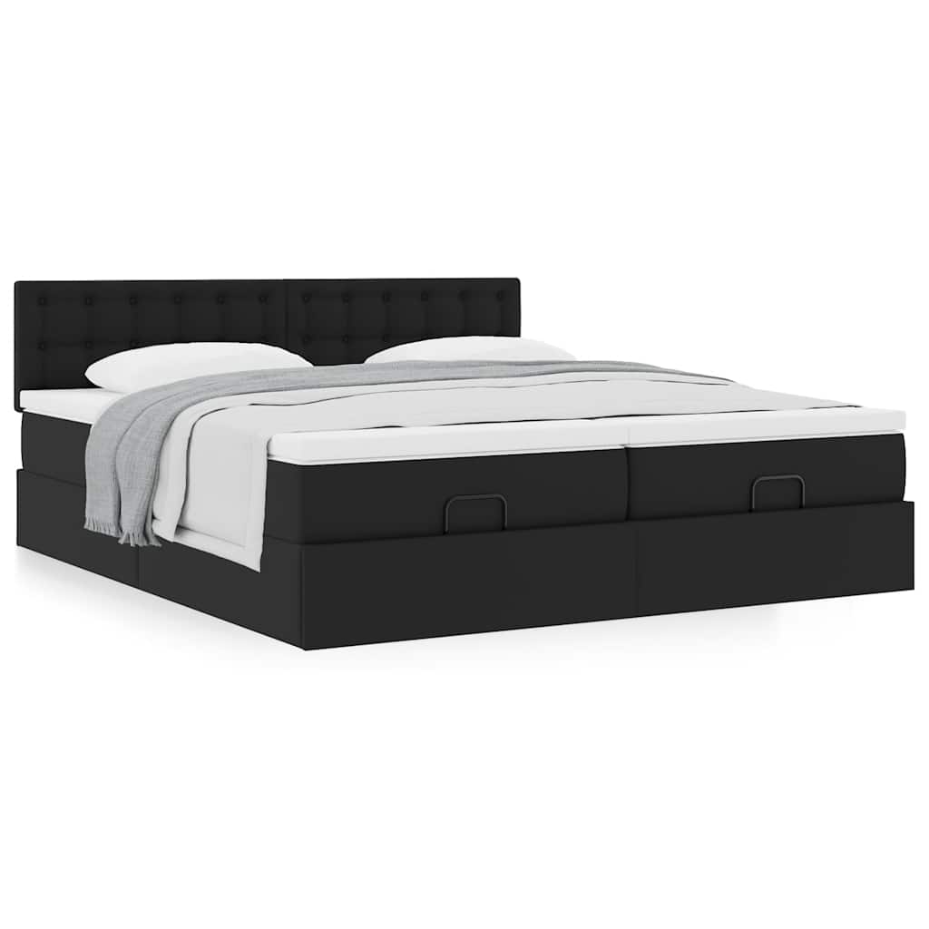 Ottoman bed with mattresses black 200x200 cm artificial leather