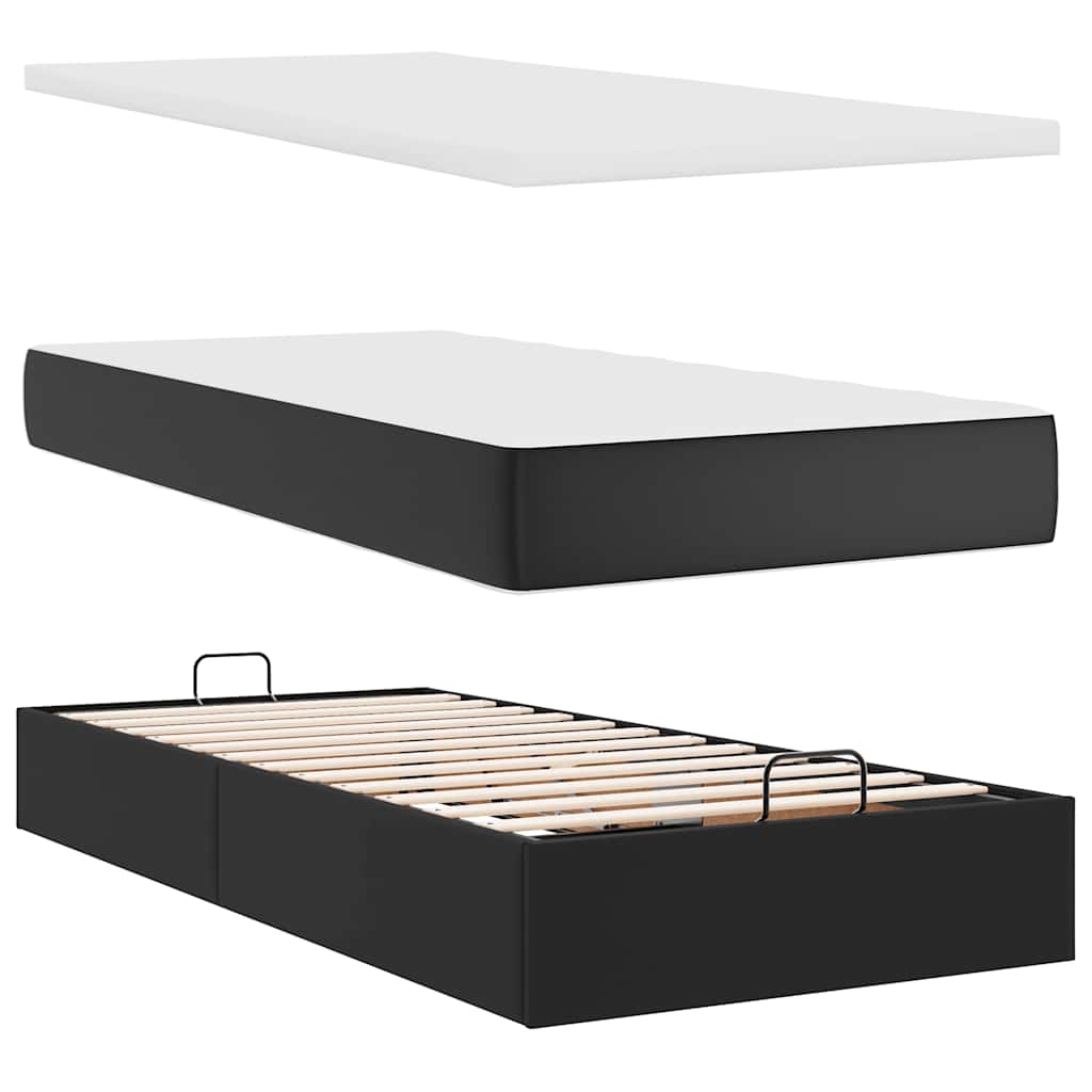 Ottoman bed with mattresses black 200x200 cm artificial leather