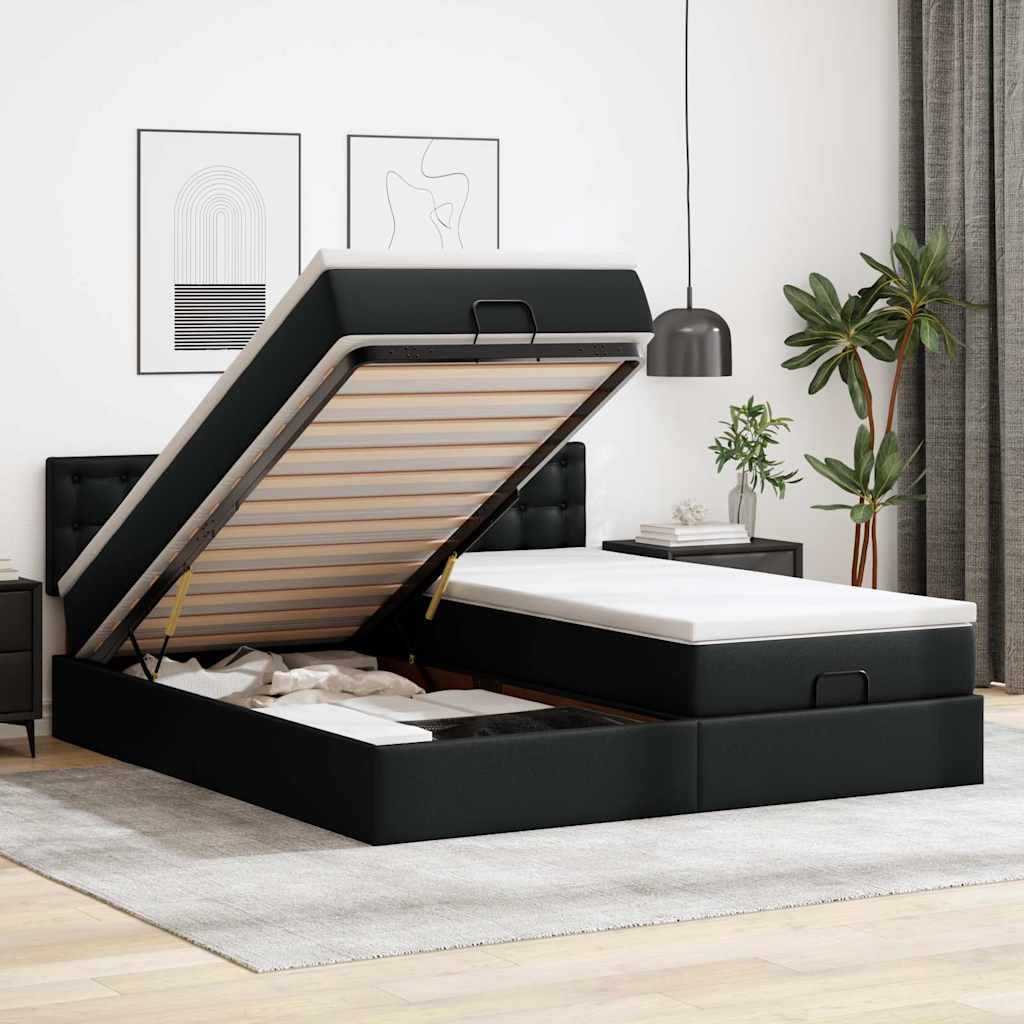 Ottoman bed with mattresses black 200x200 cm artificial leather