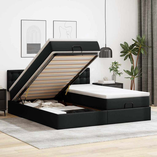 Ottoman bed with mattresses black 200x200 cm artificial leather