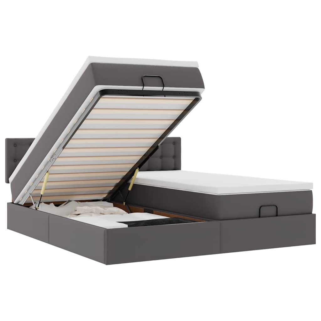 Ottoman-Bett mit Matratzen Grau 200x200 cm Kunstleder