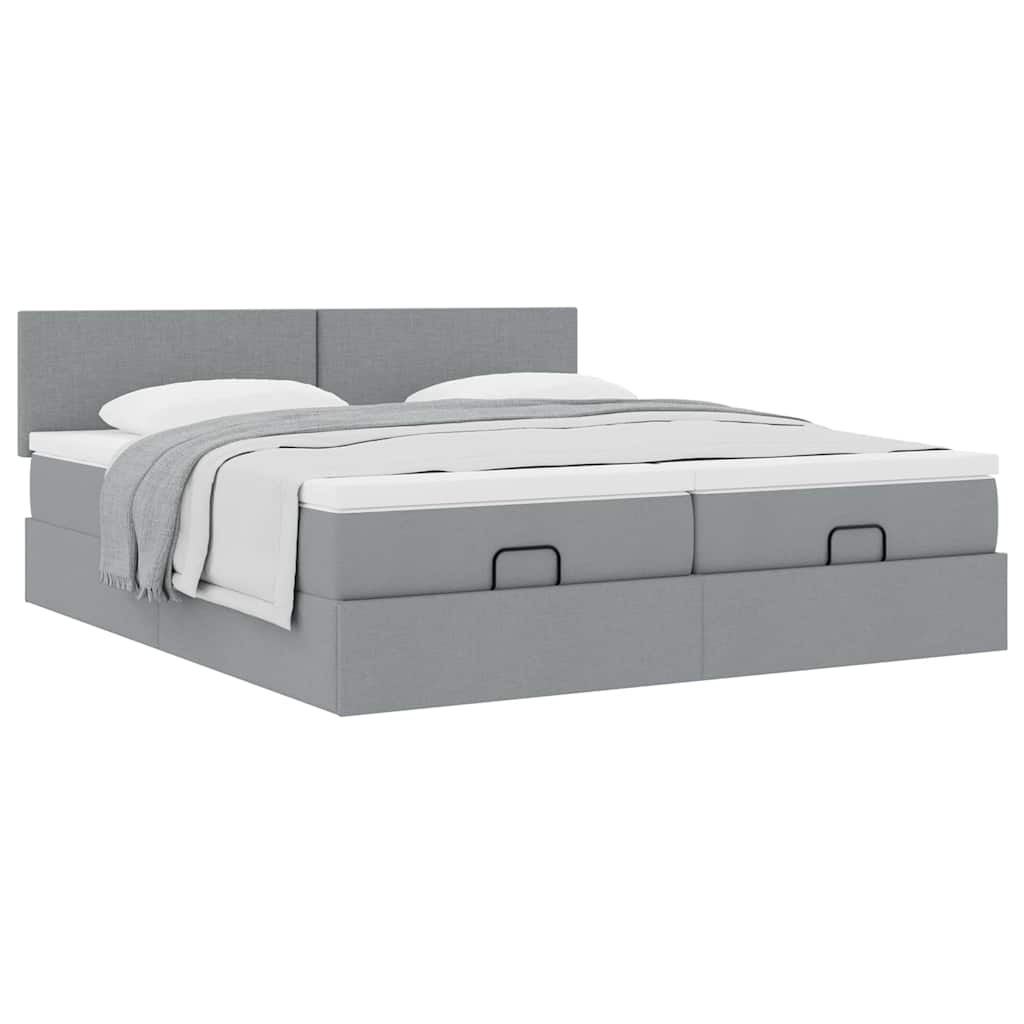 Ottoman bed with mattress light grey 180x200 cm fabric