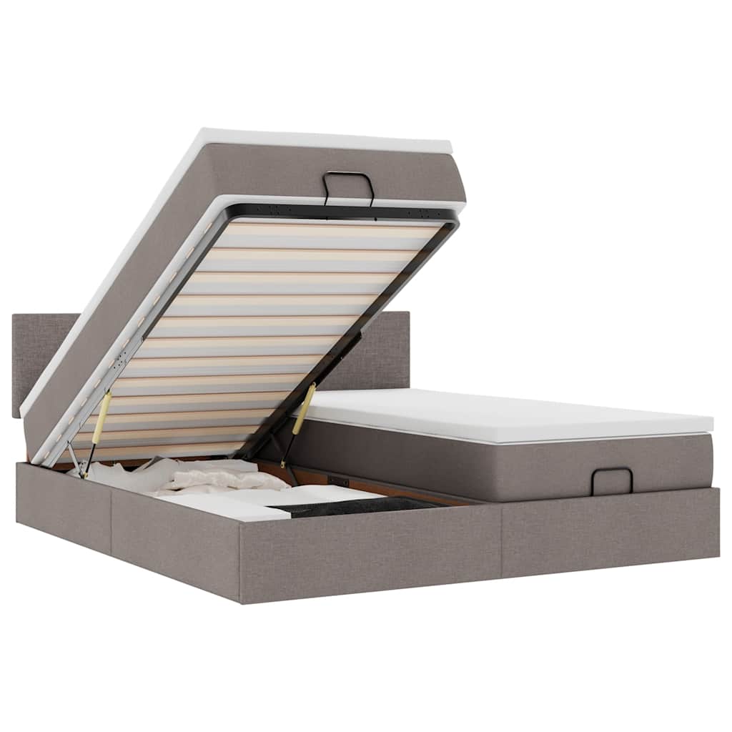 Ottoman-Bett mit Matratzen Taupe 180x200 cm Stoff