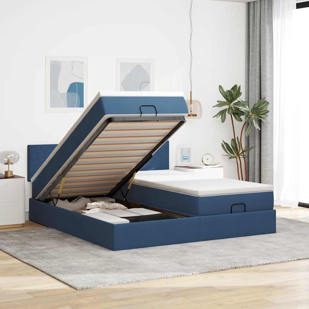 Ottoman-Bett mit Matratzen Blau 180x200 cm Stoff