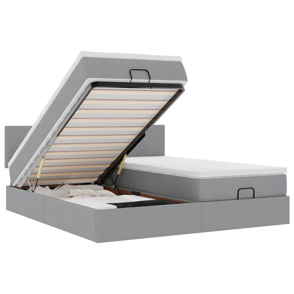 Ottoman bed with mattress light grey 200x200 cm fabric