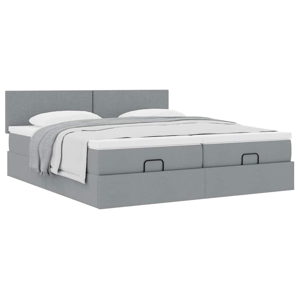 Ottoman bed with mattress light grey 200x200 cm fabric