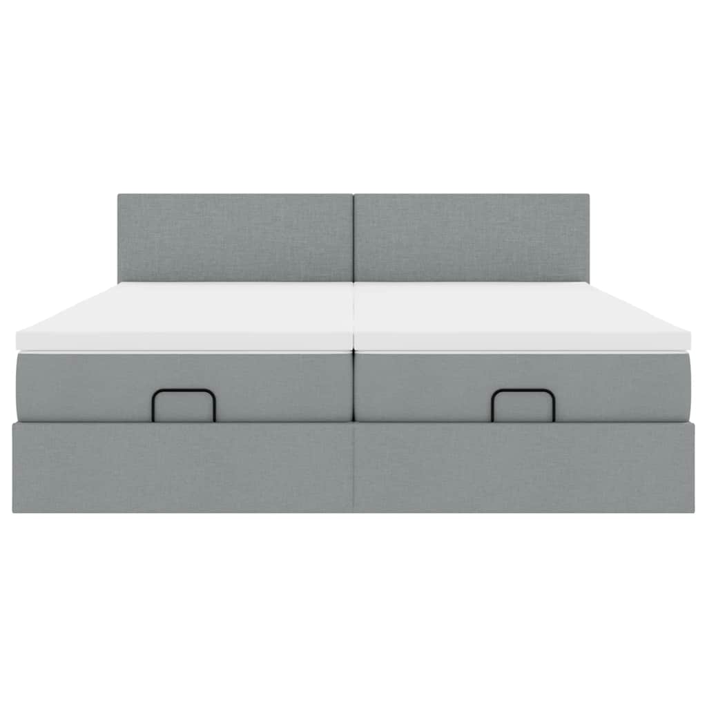 Ottoman bed with mattress light grey 200x200 cm fabric
