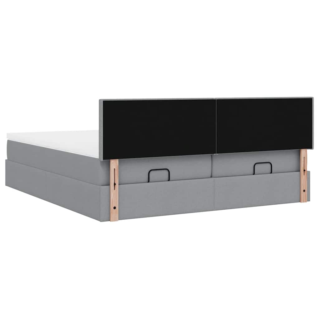 Ottoman bed with mattress light grey 200x200 cm fabric