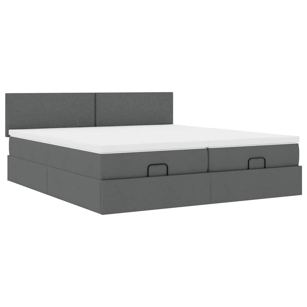 Lit ottoman avec matelas en tissu gris foncé 200x200 cm