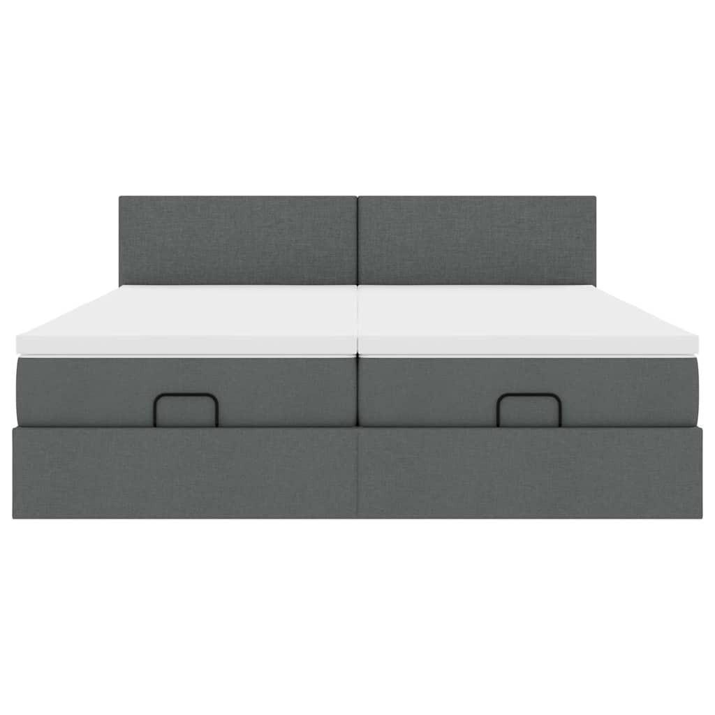 Lit ottoman avec matelas en tissu gris foncé 200x200 cm