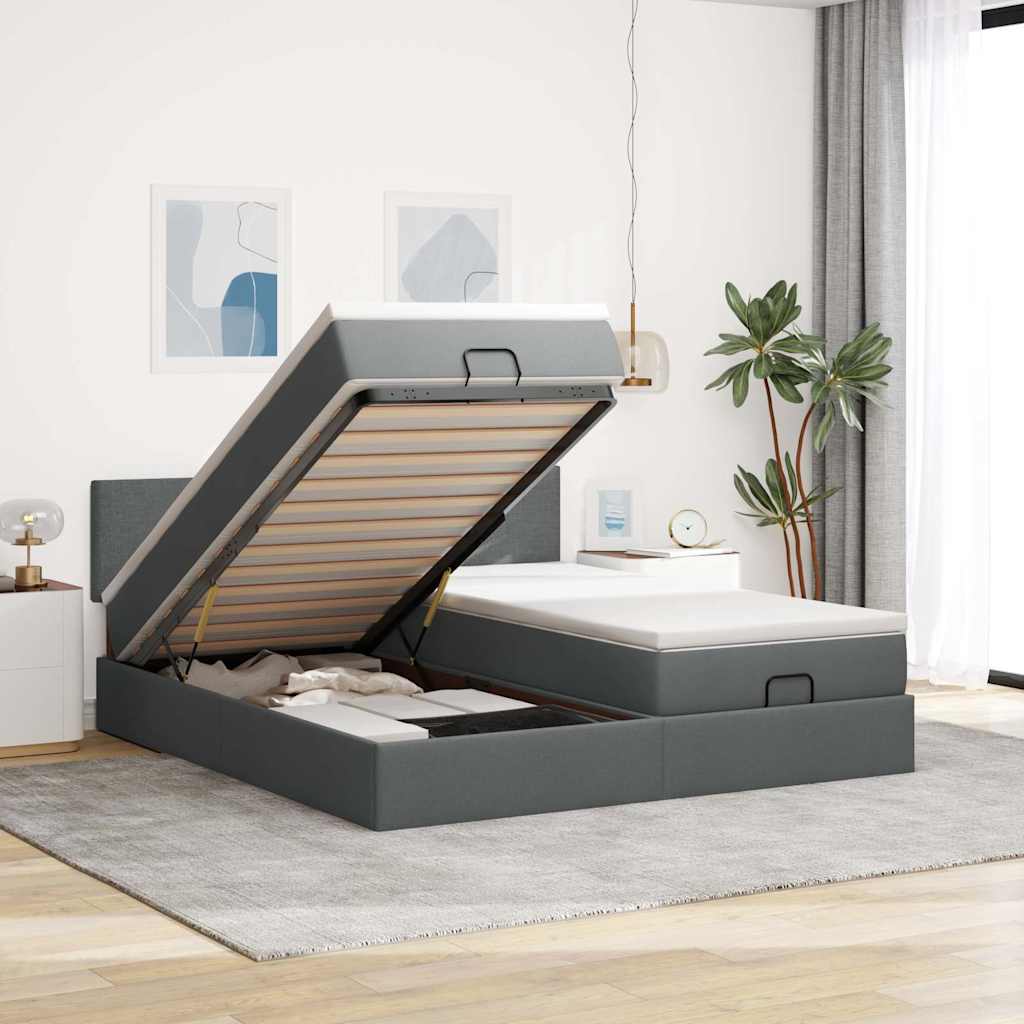 Ottoman-Bett mit Matratzen Dunkelgrau 200x200 cm Stoff
