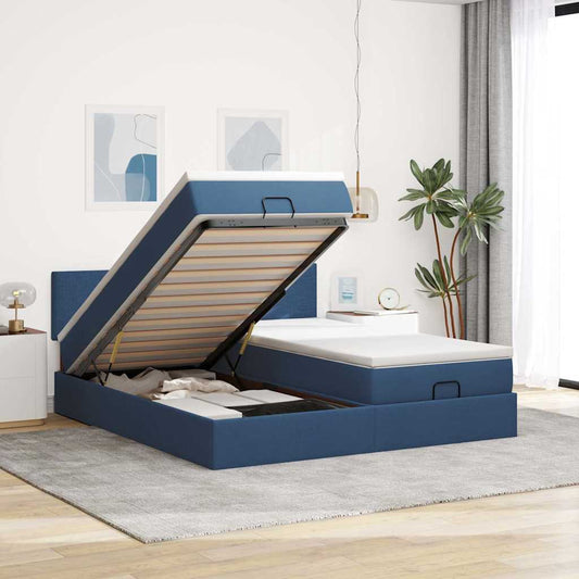 Ottoman-Bett mit Matratzen Blau 200x200 cm Stoff
