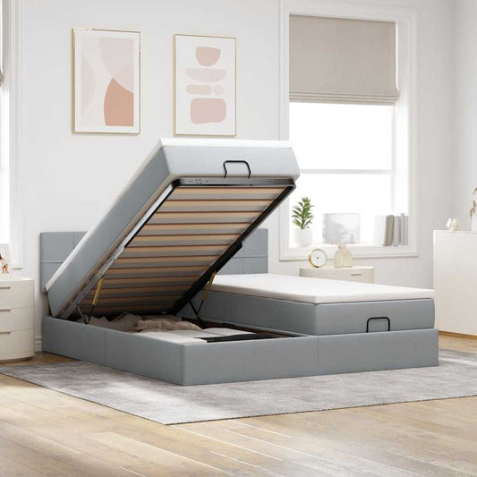 Ottoman-Bett mit Matratzen Hellgrau 180x200 cm Stoff