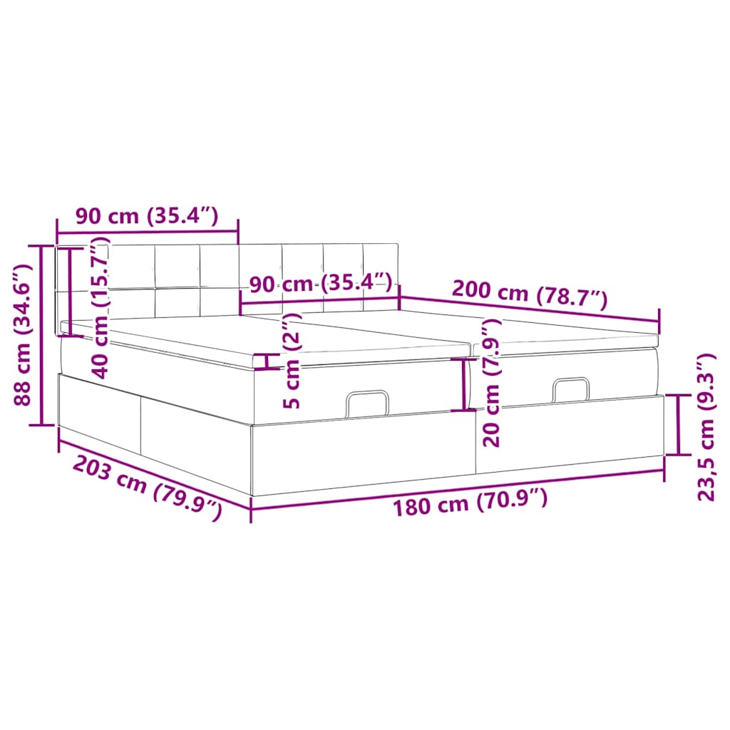 Ottoman-Bett mit Matratzen Dunkelgrau 180x200 cm Stoff