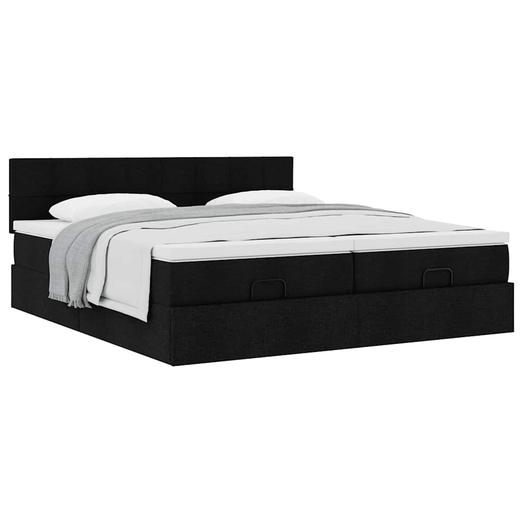 Ottoman bed with mattresses black 180x200 cm fabric