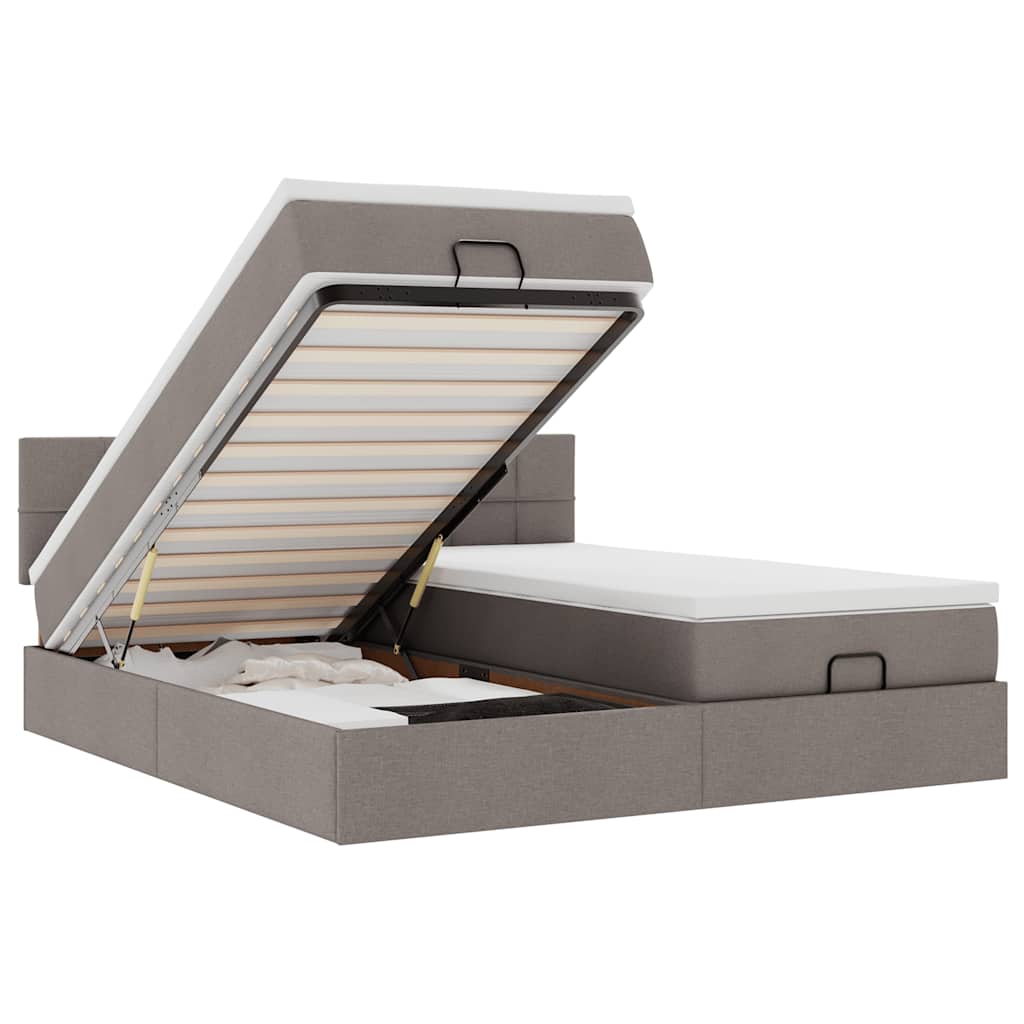 Ottoman-Bett mit Matratzen Taupe 180x200 cm Stoff