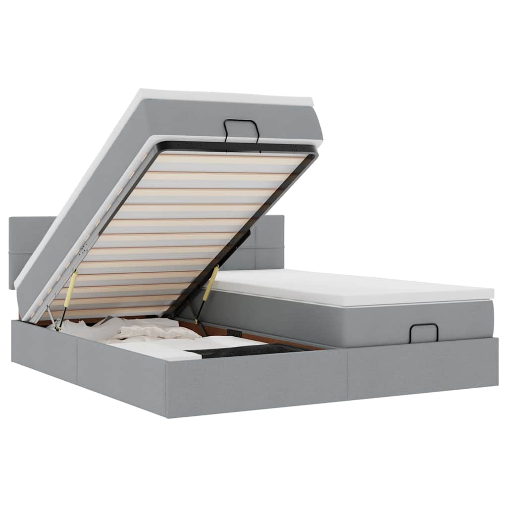 Ottoman bed with mattress light grey 200x200 cm fabric