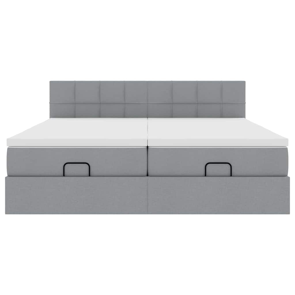Ottoman bed with mattress light grey 200x200 cm fabric
