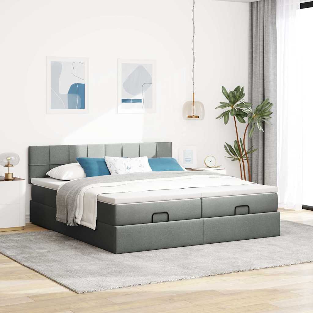 Lit ottoman avec matelas en tissu gris foncé 200x200 cm