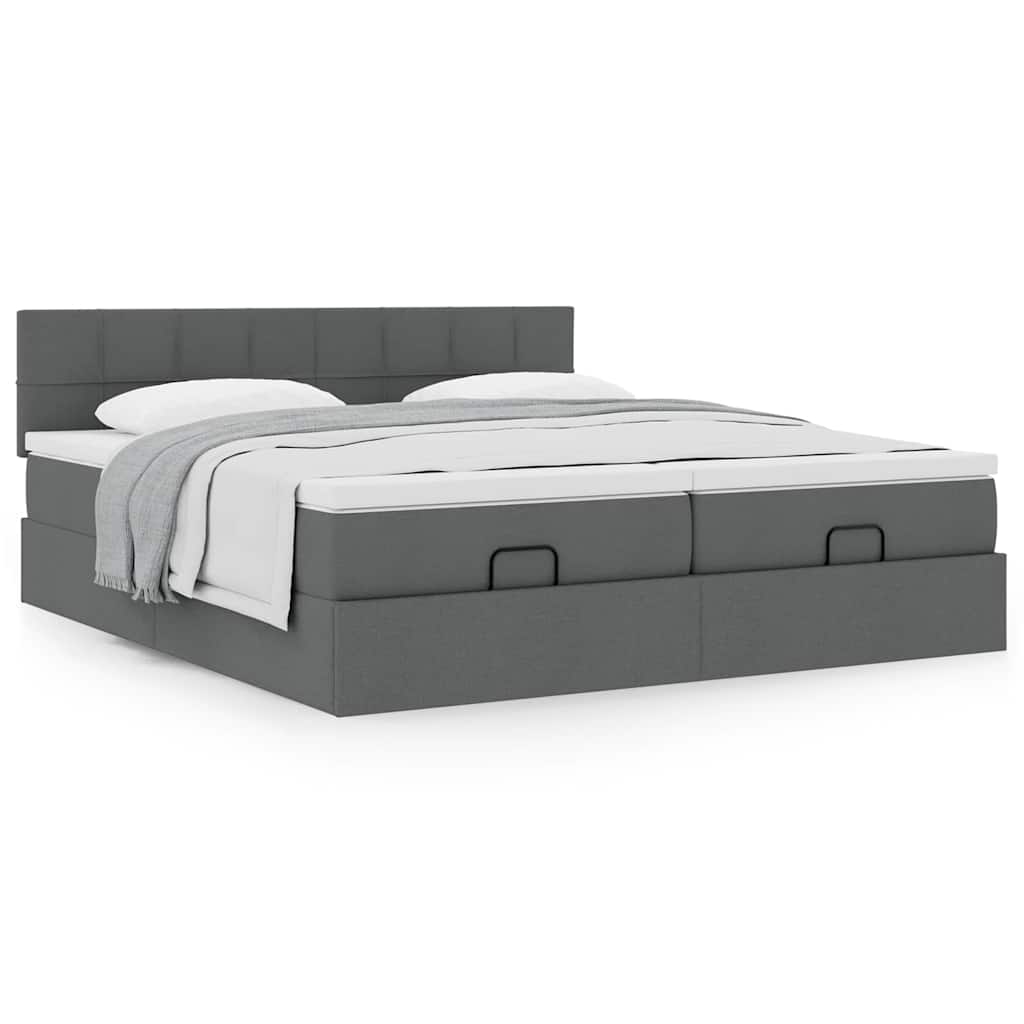 Lit ottoman avec matelas en tissu gris foncé 200x200 cm