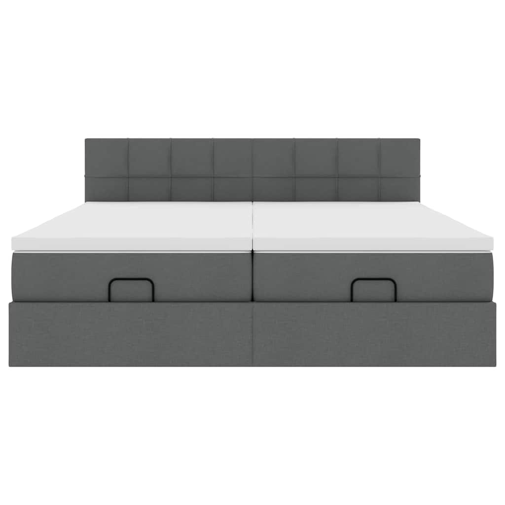 Lit ottoman avec matelas en tissu gris foncé 200x200 cm
