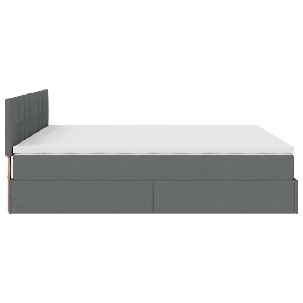 Lit ottoman avec matelas en tissu gris foncé 200x200 cm