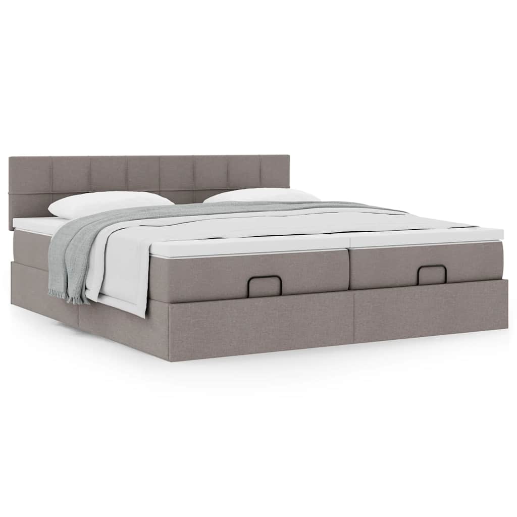 Ottoman-Bett mit Matratzen Taupe 200x200 cm Stoff