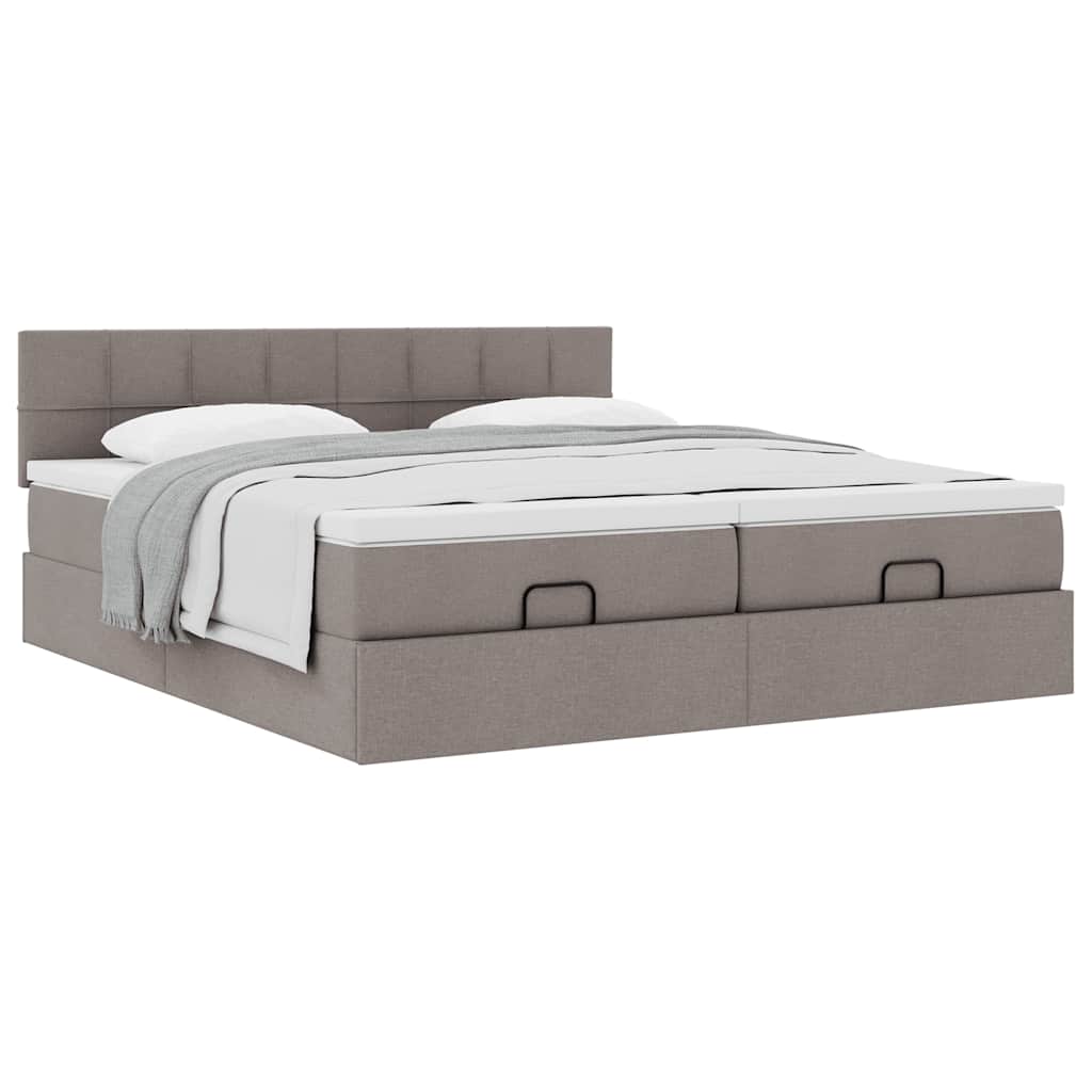 Ottoman-Bett mit Matratzen Taupe 200x200 cm Stoff