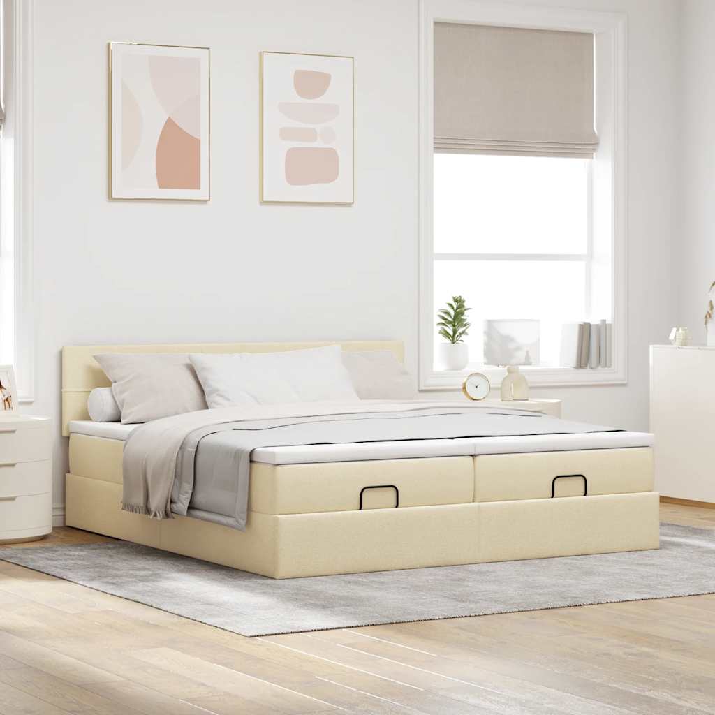 Ottoman-Bett mit Matratzen Creme 200x200 cm Stoff