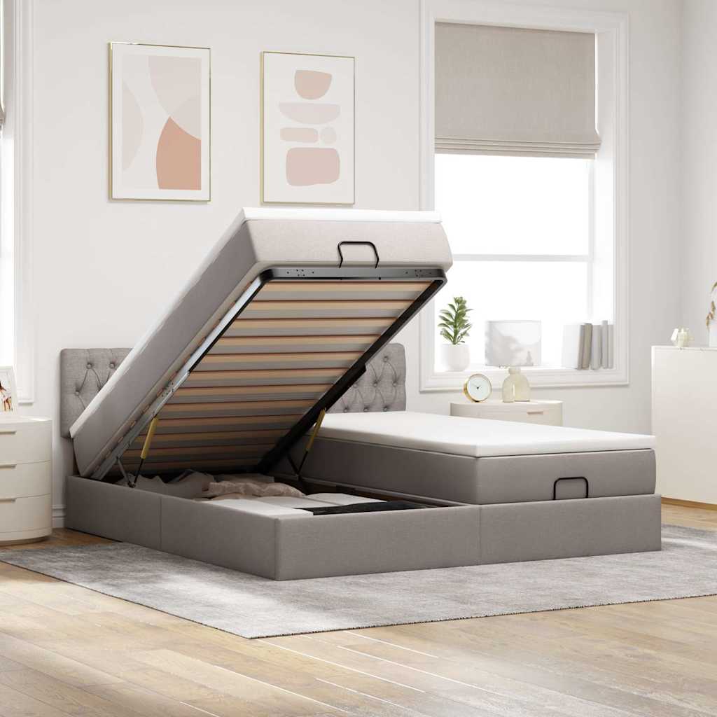Ottoman-Bett mit Matratzen Taupe 180x200 cm Stoff
