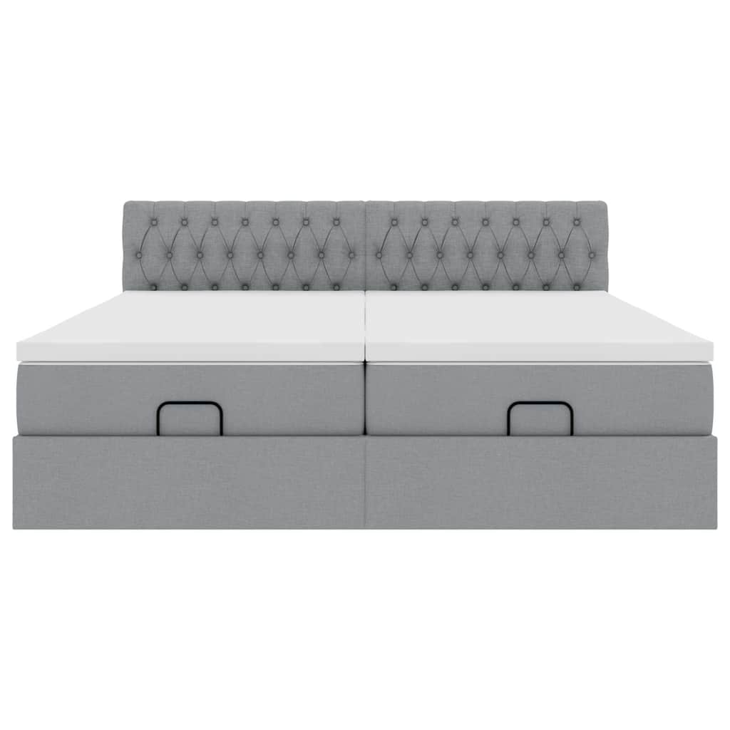 Ottoman bed with mattress light grey 200x200 cm fabric