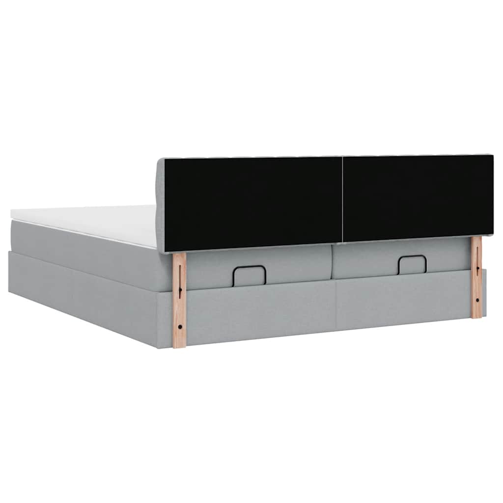 Ottoman bed with mattress light grey 200x200 cm fabric