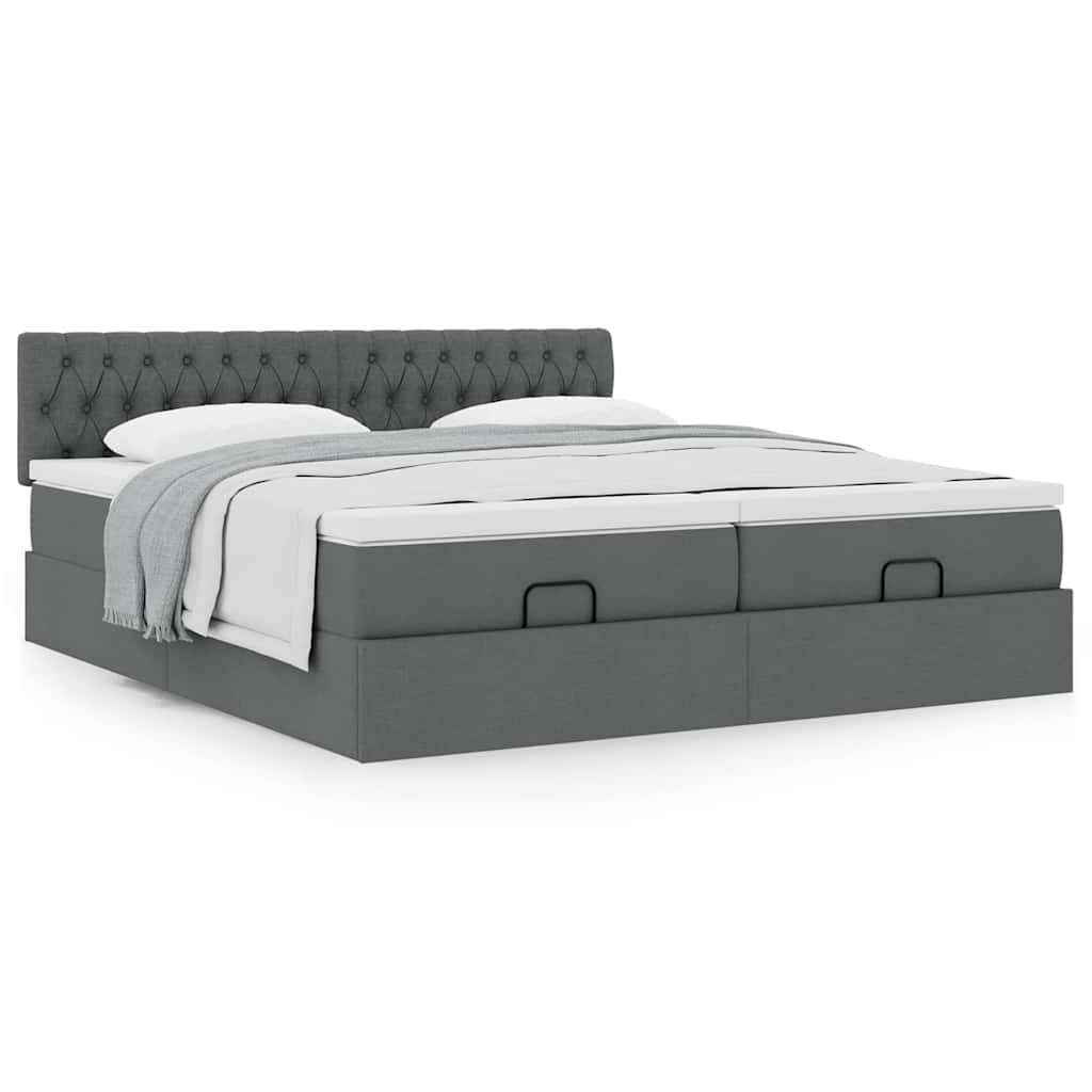 Lit ottoman avec matelas en tissu gris foncé 200x200 cm