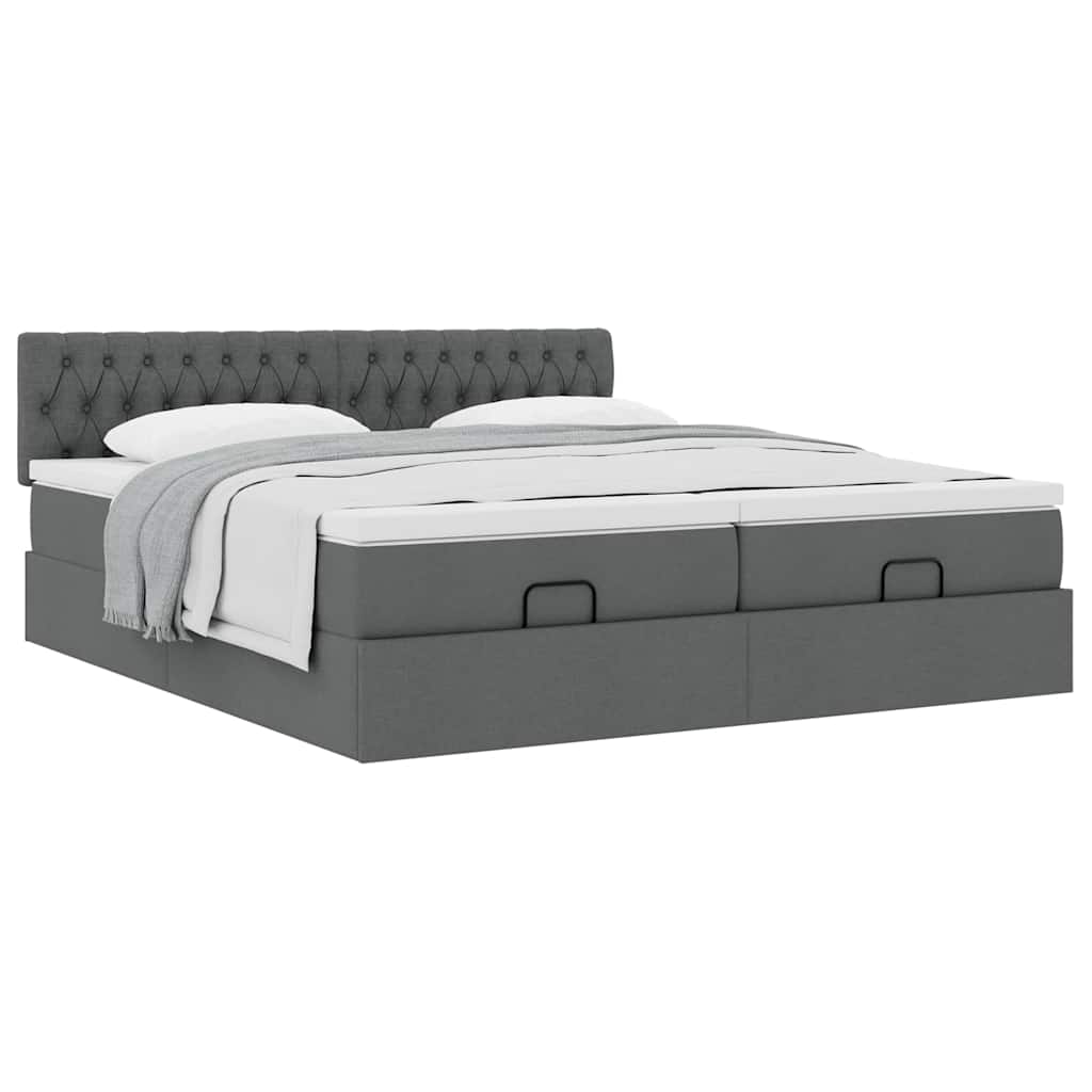 Lit ottoman avec matelas en tissu gris foncé 200x200 cm