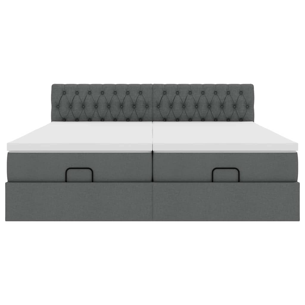 Lit ottoman avec matelas en tissu gris foncé 200x200 cm