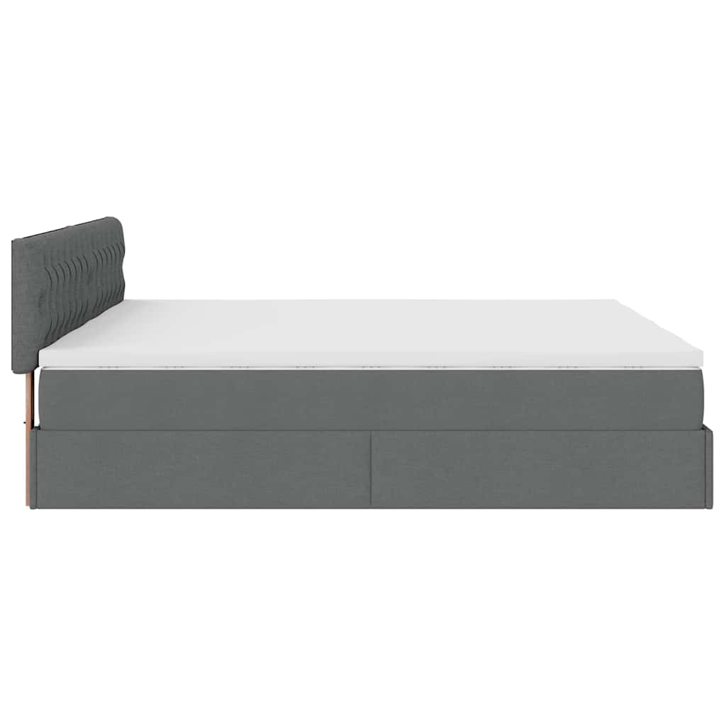 Lit ottoman avec matelas en tissu gris foncé 200x200 cm