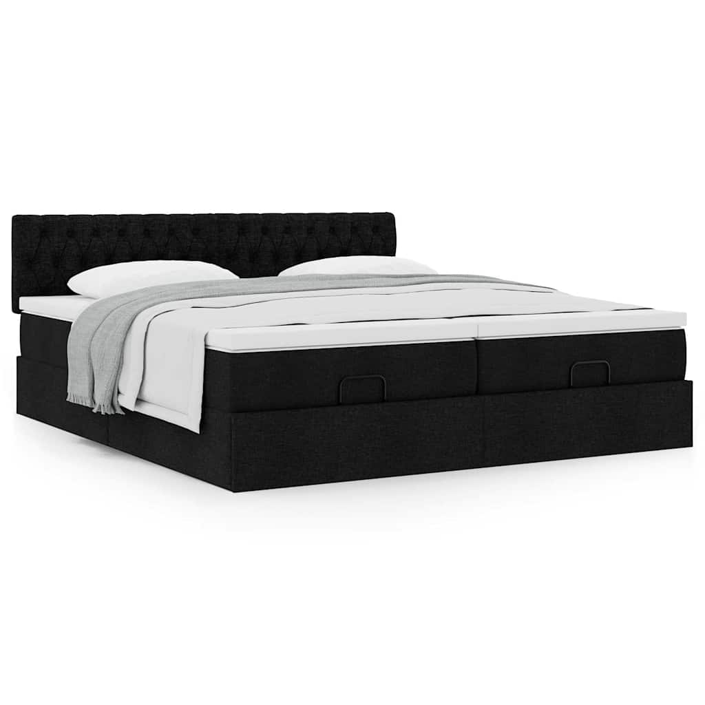 Ottoman bed with mattresses black 200x200 cm fabric