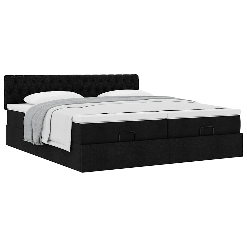 Ottoman bed with mattresses black 200x200 cm fabric