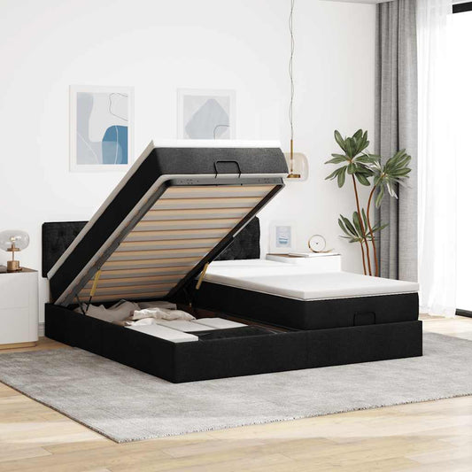 Ottoman-Bett mit Matratzen Schwarz 200x200 cm Stoff