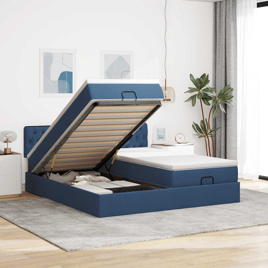 Ottoman-Bett mit Matratzen Blau 200x200 cm Stoff